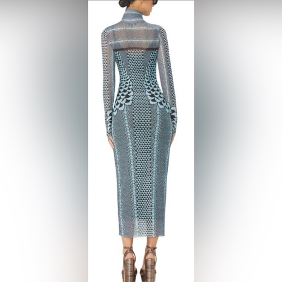Blue Patterned Long-Sleeve Knit Midi Dress - Picture 2 of 2